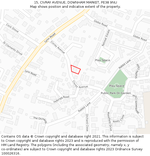 15, CIVRAY AVENUE, DOWNHAM MARKET, PE38 9NU: Location map and indicative extent of plot