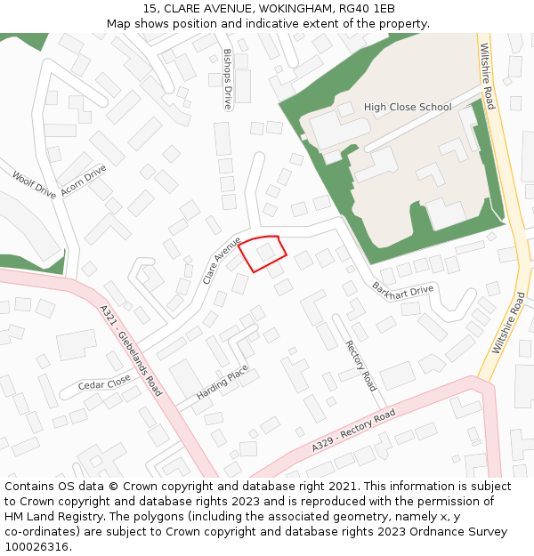 15, CLARE AVENUE, WOKINGHAM, RG40 1EB: Location map and indicative extent of plot