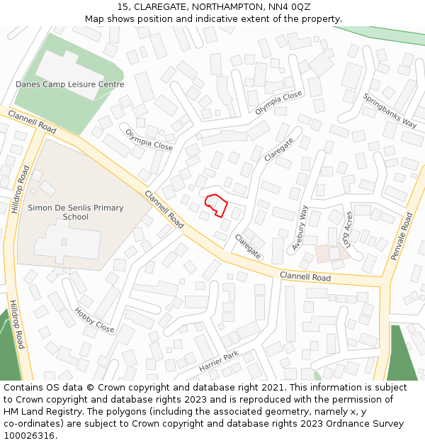 15, CLAREGATE, NORTHAMPTON, NN4 0QZ: Location map and indicative extent of plot