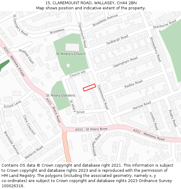 15, CLAREMOUNT ROAD, WALLASEY, CH44 2BN: Location map and indicative extent of plot