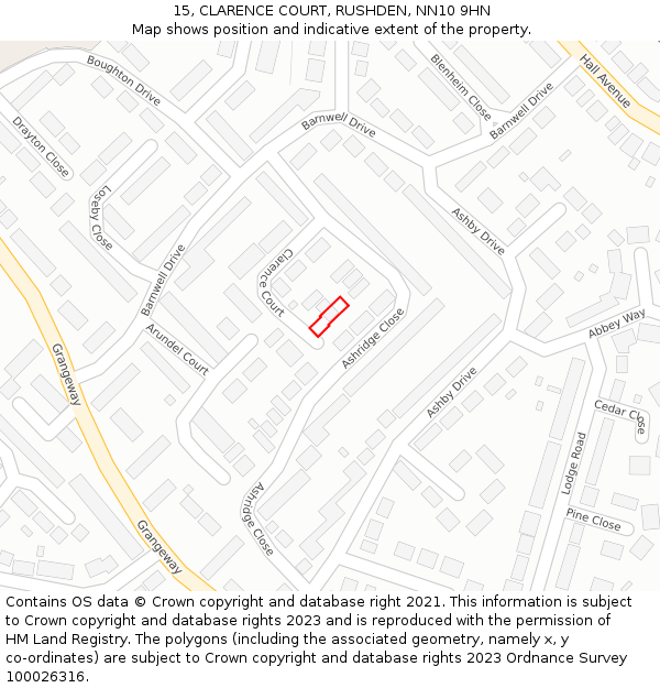 15, CLARENCE COURT, RUSHDEN, NN10 9HN: Location map and indicative extent of plot