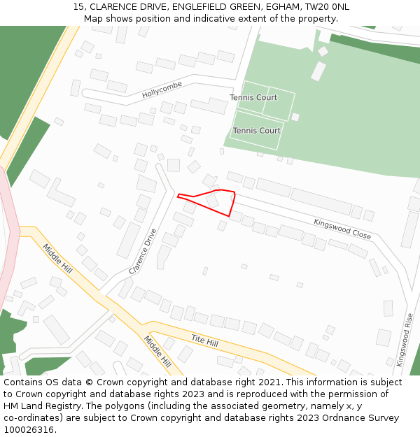 15, CLARENCE DRIVE, ENGLEFIELD GREEN, EGHAM, TW20 0NL: Location map and indicative extent of plot