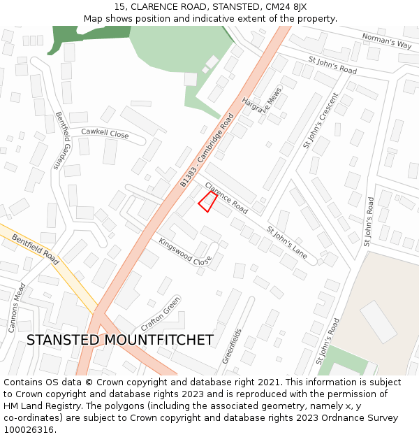 15, CLARENCE ROAD, STANSTED, CM24 8JX: Location map and indicative extent of plot