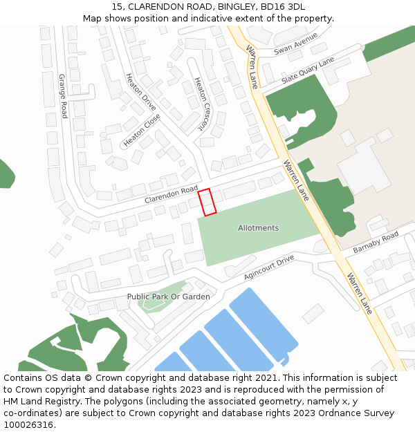 15, CLARENDON ROAD, BINGLEY, BD16 3DL: Location map and indicative extent of plot