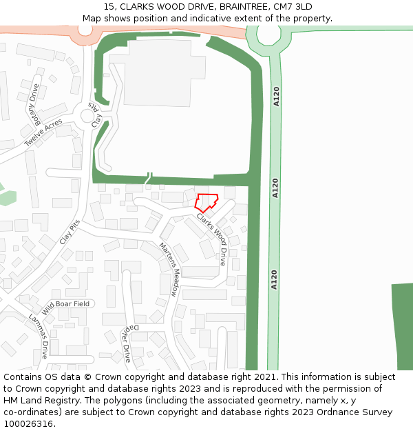 15, CLARKS WOOD DRIVE, BRAINTREE, CM7 3LD: Location map and indicative extent of plot