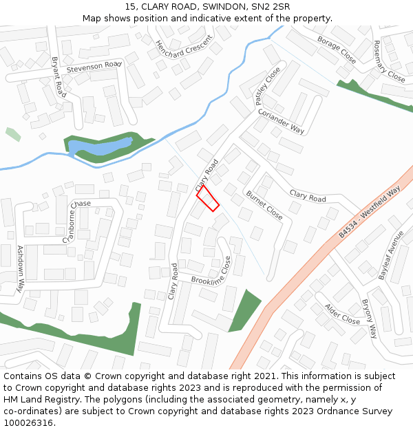 15, CLARY ROAD, SWINDON, SN2 2SR: Location map and indicative extent of plot