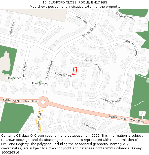 15, CLAYFORD CLOSE, POOLE, BH17 9BS: Location map and indicative extent of plot