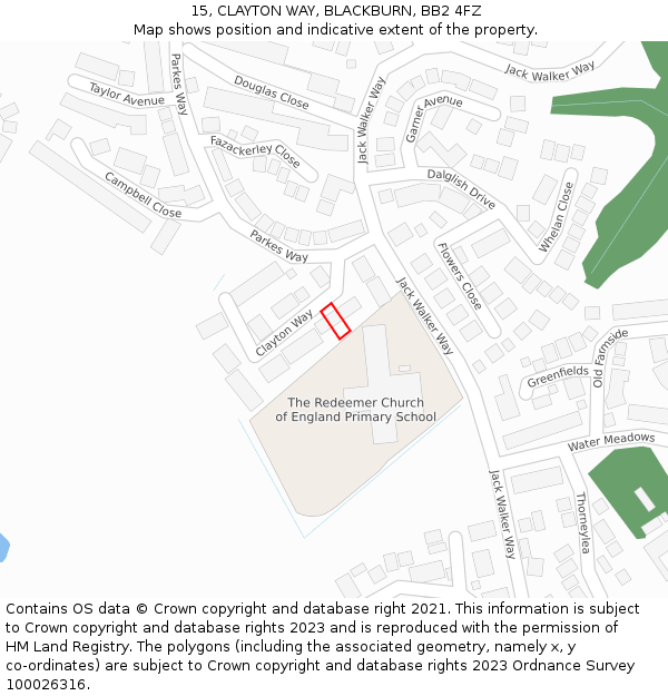 15, CLAYTON WAY, BLACKBURN, BB2 4FZ: Location map and indicative extent of plot