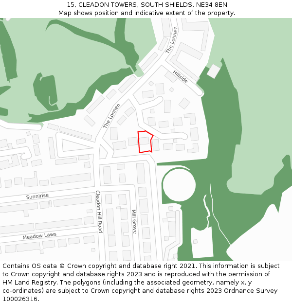 15, CLEADON TOWERS, SOUTH SHIELDS, NE34 8EN: Location map and indicative extent of plot