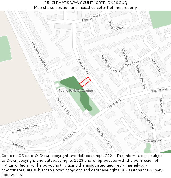 15, CLEMATIS WAY, SCUNTHORPE, DN16 3UQ: Location map and indicative extent of plot