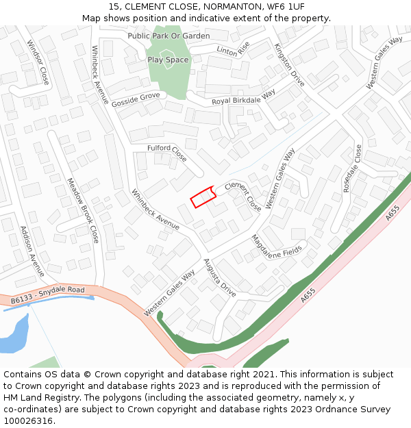 15, CLEMENT CLOSE, NORMANTON, WF6 1UF: Location map and indicative extent of plot