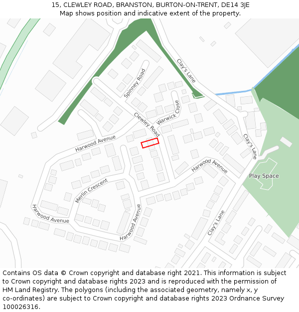 15, CLEWLEY ROAD, BRANSTON, BURTON-ON-TRENT, DE14 3JE: Location map and indicative extent of plot