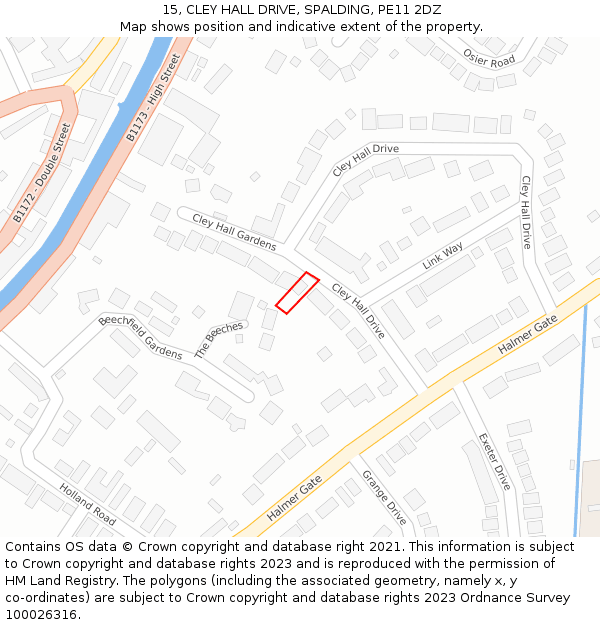 15, CLEY HALL DRIVE, SPALDING, PE11 2DZ: Location map and indicative extent of plot