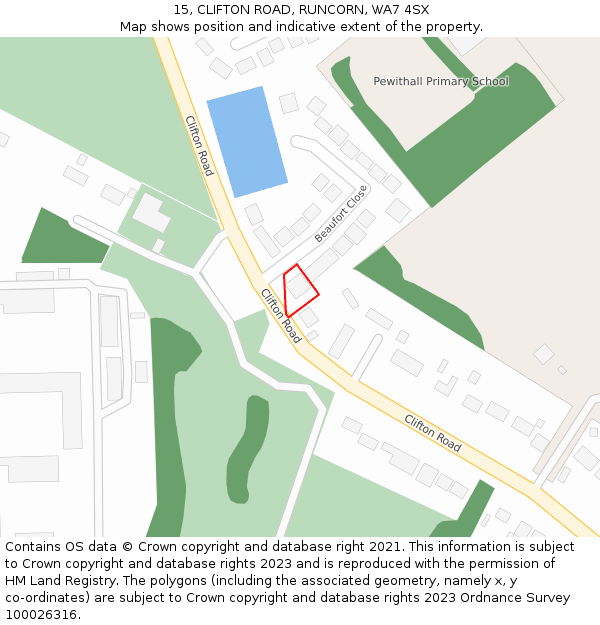 15, CLIFTON ROAD, RUNCORN, WA7 4SX: Location map and indicative extent of plot