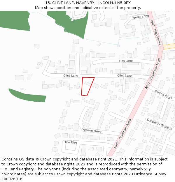 15, CLINT LANE, NAVENBY, LINCOLN, LN5 0EX: Location map and indicative extent of plot
