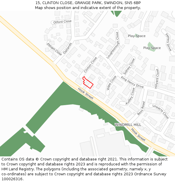 15, CLINTON CLOSE, GRANGE PARK, SWINDON, SN5 6BP: Location map and indicative extent of plot