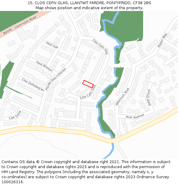 15, CLOS CEFN GLAS, LLANTWIT FARDRE, PONTYPRIDD, CF38 2BS: Location map and indicative extent of plot