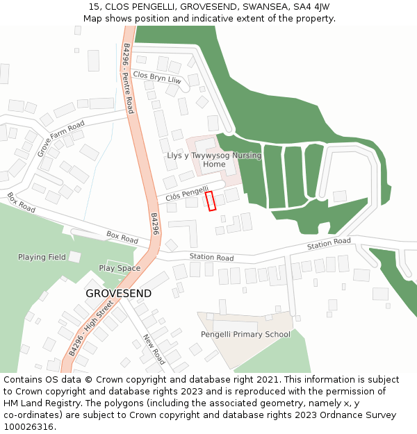 15, CLOS PENGELLI, GROVESEND, SWANSEA, SA4 4JW: Location map and indicative extent of plot