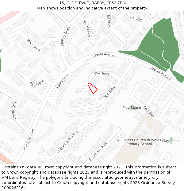 15, CLOS TAWE, BARRY, CF62 7BN: Location map and indicative extent of plot