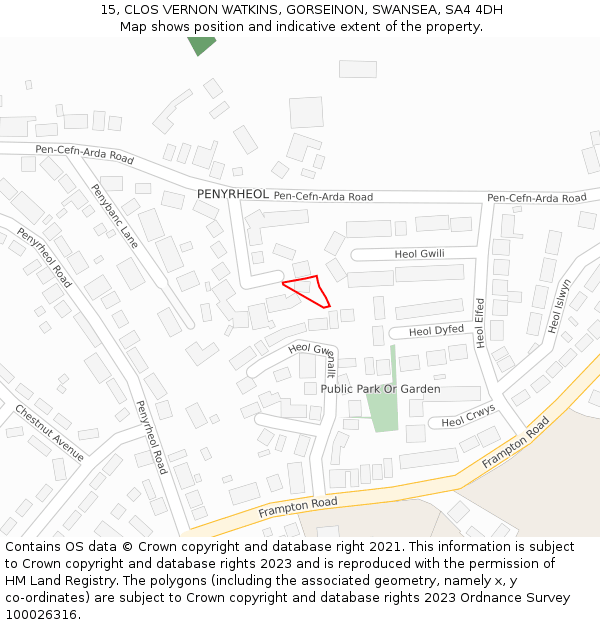 15, CLOS VERNON WATKINS, GORSEINON, SWANSEA, SA4 4DH: Location map and indicative extent of plot