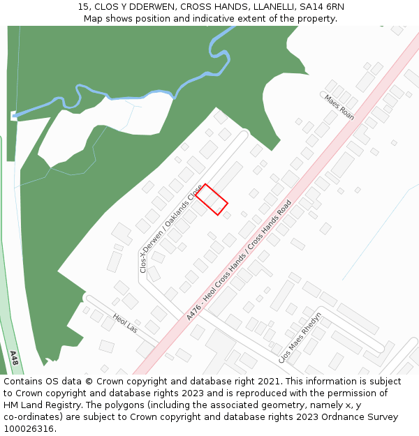 15, CLOS Y DDERWEN, CROSS HANDS, LLANELLI, SA14 6RN: Location map and indicative extent of plot