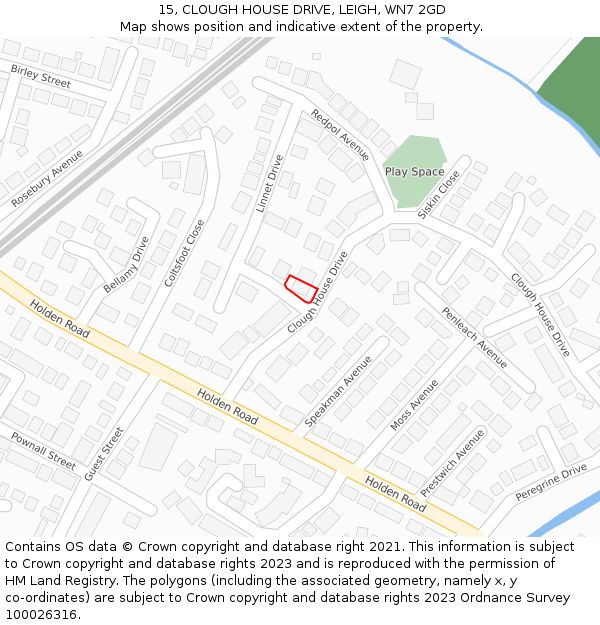 15, CLOUGH HOUSE DRIVE, LEIGH, WN7 2GD: Location map and indicative extent of plot