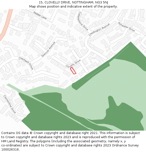 15, CLOVELLY DRIVE, NOTTINGHAM, NG3 5NJ: Location map and indicative extent of plot