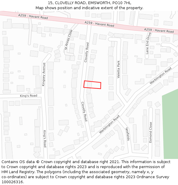 15, CLOVELLY ROAD, EMSWORTH, PO10 7HL: Location map and indicative extent of plot