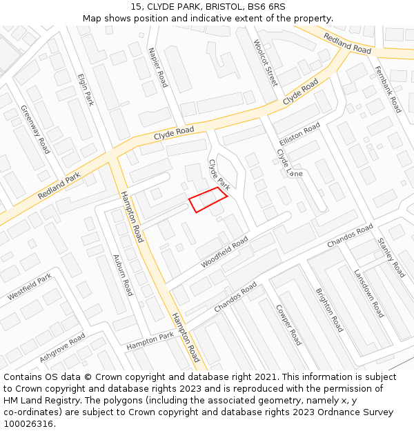 15, CLYDE PARK, BRISTOL, BS6 6RS: Location map and indicative extent of plot