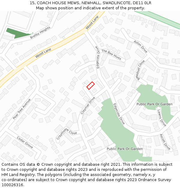 15, COACH HOUSE MEWS, NEWHALL, SWADLINCOTE, DE11 0LR: Location map and indicative extent of plot