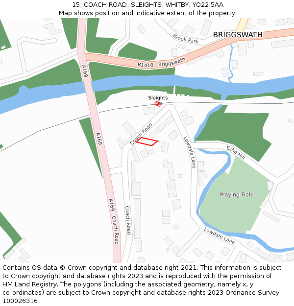 15, COACH ROAD, SLEIGHTS, WHITBY, YO22 5AA: Location map and indicative extent of plot