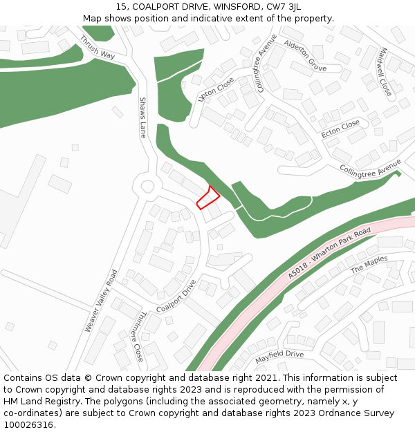 15, COALPORT DRIVE, WINSFORD, CW7 3JL: Location map and indicative extent of plot