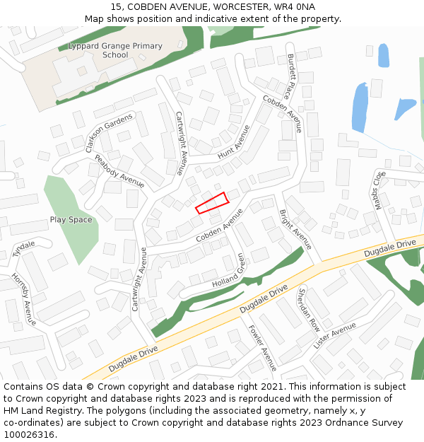 15, COBDEN AVENUE, WORCESTER, WR4 0NA: Location map and indicative extent of plot