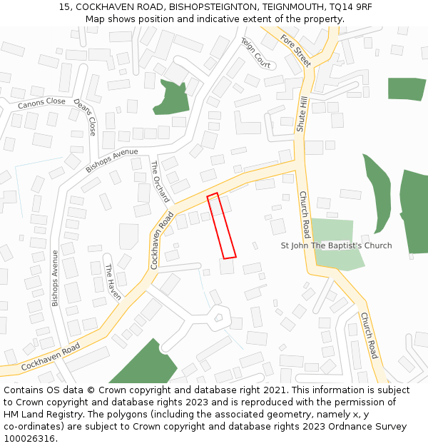 15, COCKHAVEN ROAD, BISHOPSTEIGNTON, TEIGNMOUTH, TQ14 9RF: Location map and indicative extent of plot