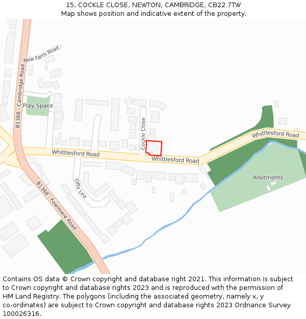 15, COCKLE CLOSE, NEWTON, CAMBRIDGE, CB22 7TW: Location map and indicative extent of plot