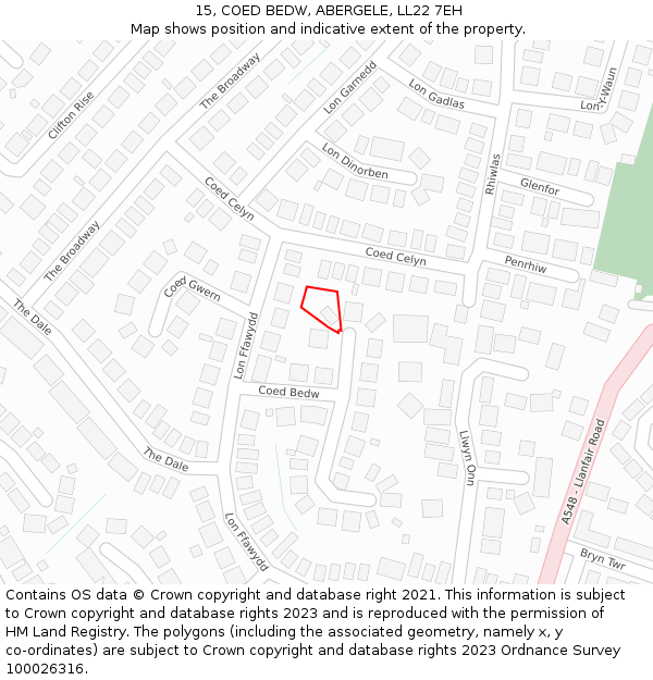 15, COED BEDW, ABERGELE, LL22 7EH: Location map and indicative extent of plot