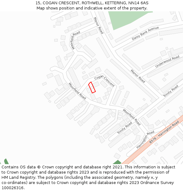 15, COGAN CRESCENT, ROTHWELL, KETTERING, NN14 6AS: Location map and indicative extent of plot