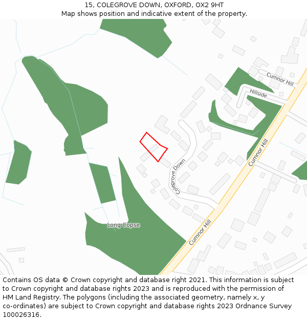 15, COLEGROVE DOWN, OXFORD, OX2 9HT: Location map and indicative extent of plot