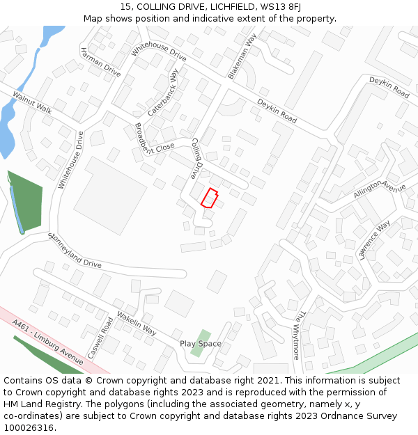 15, COLLING DRIVE, LICHFIELD, WS13 8FJ: Location map and indicative extent of plot