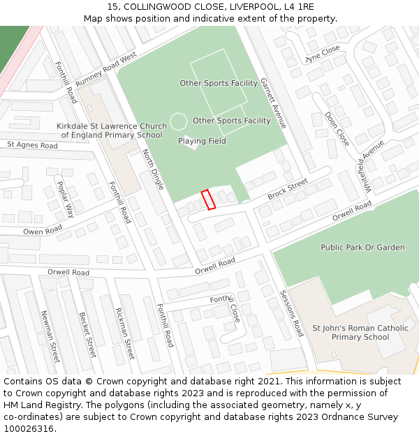 15, COLLINGWOOD CLOSE, LIVERPOOL, L4 1RE: Location map and indicative extent of plot