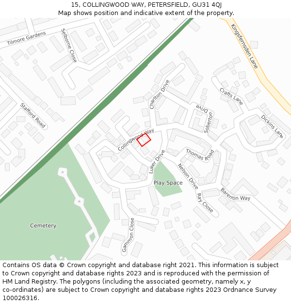 15, COLLINGWOOD WAY, PETERSFIELD, GU31 4QJ: Location map and indicative extent of plot