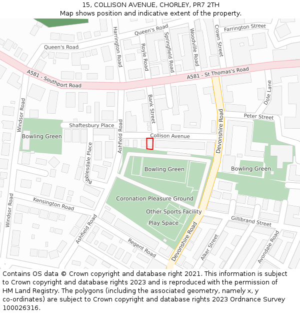 15, COLLISON AVENUE, CHORLEY, PR7 2TH: Location map and indicative extent of plot