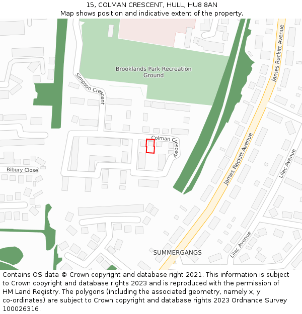 15, COLMAN CRESCENT, HULL, HU8 8AN: Location map and indicative extent of plot