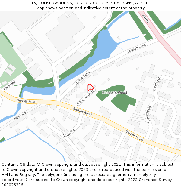 15, COLNE GARDENS, LONDON COLNEY, ST ALBANS, AL2 1BE: Location map and indicative extent of plot