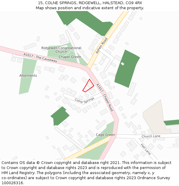 15, COLNE SPRINGS, RIDGEWELL, HALSTEAD, CO9 4RX: Location map and indicative extent of plot