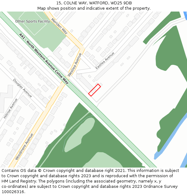 15, COLNE WAY, WATFORD, WD25 9DB: Location map and indicative extent of plot