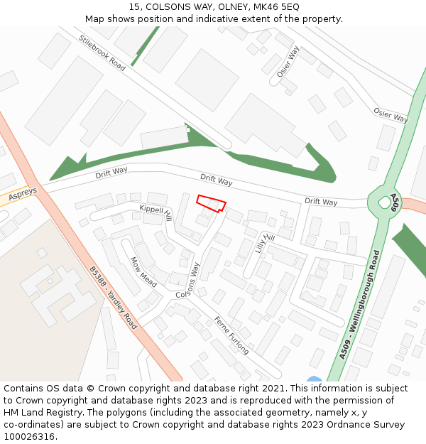 15, COLSONS WAY, OLNEY, MK46 5EQ: Location map and indicative extent of plot