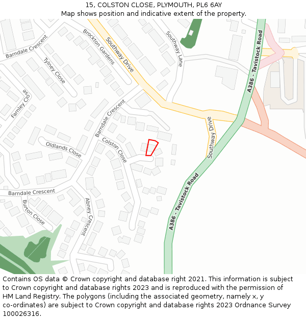 15, COLSTON CLOSE, PLYMOUTH, PL6 6AY: Location map and indicative extent of plot