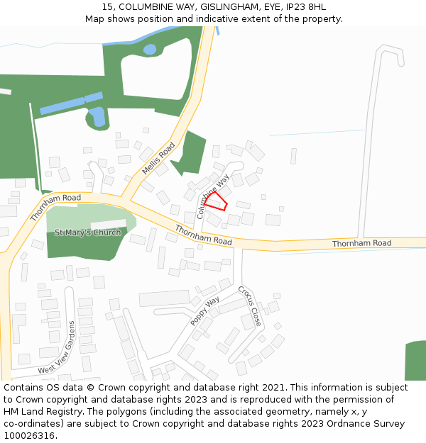15, COLUMBINE WAY, GISLINGHAM, EYE, IP23 8HL: Location map and indicative extent of plot