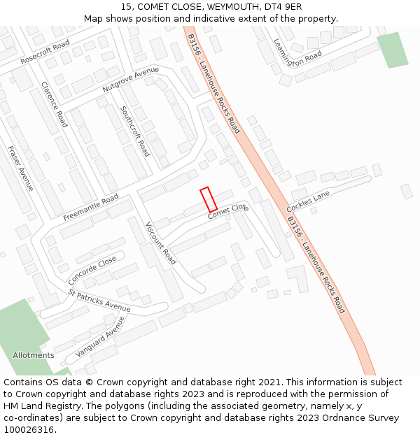 15, COMET CLOSE, WEYMOUTH, DT4 9ER: Location map and indicative extent of plot